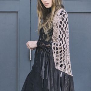 Crocheted BOHO Poncho with suede fringe